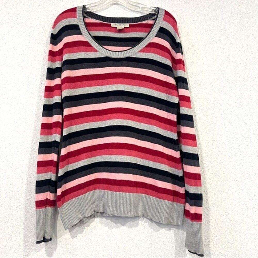 Austin Clothing Co Multicolor Striped Crew Neck Long Sleeve Knit Sweater Large